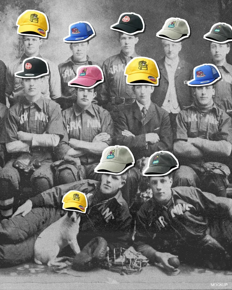 1907 baseball team photo, every player and the dog in a Plants and Chairs cap