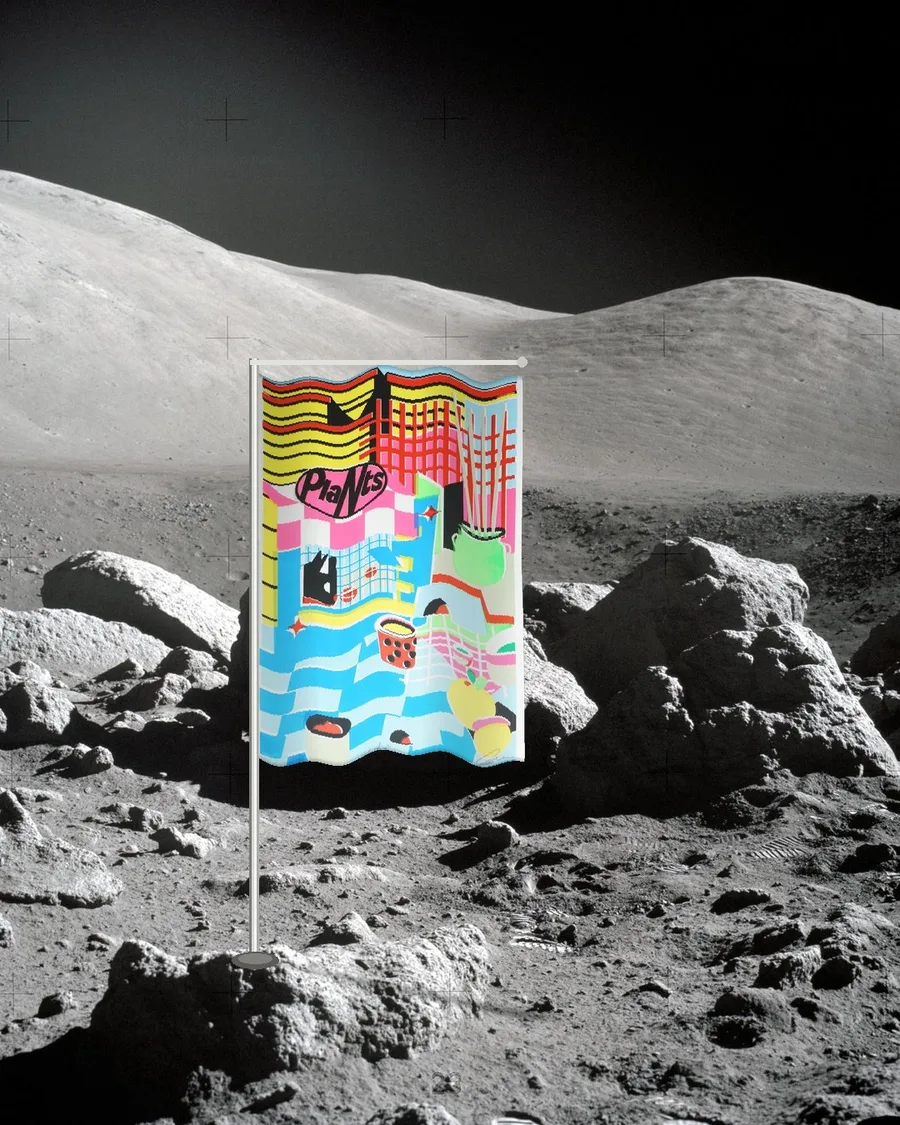 Pet Store poster planted on the moon like a flag