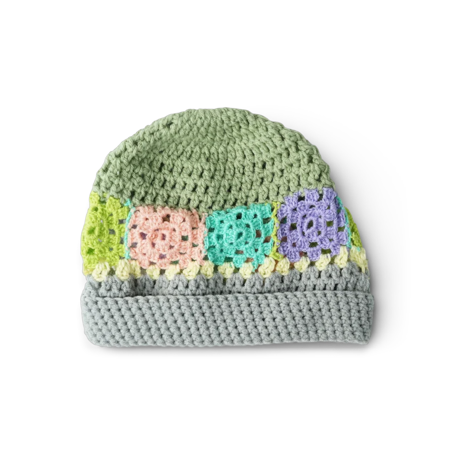 My Mom's Hand-Crocheted Beanie | Sage Multi-Color Patchwork