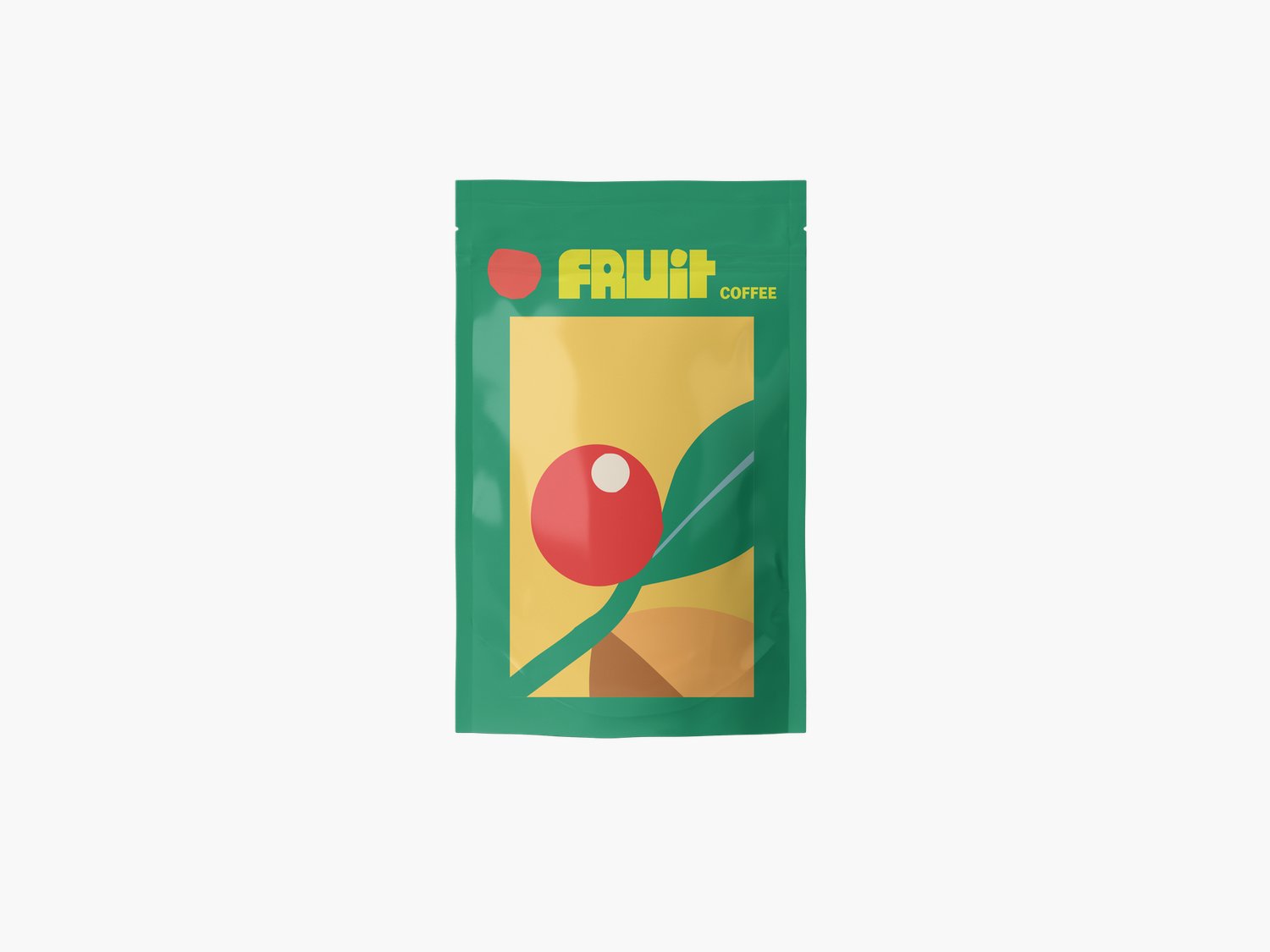 FRUIT Coffee stand-up pouch, front view in red and cream