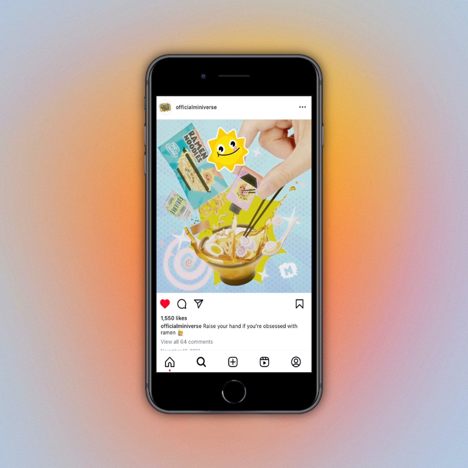 Miniverse Ramen graphic FALL '23 shown as an Instagram post on a phone
