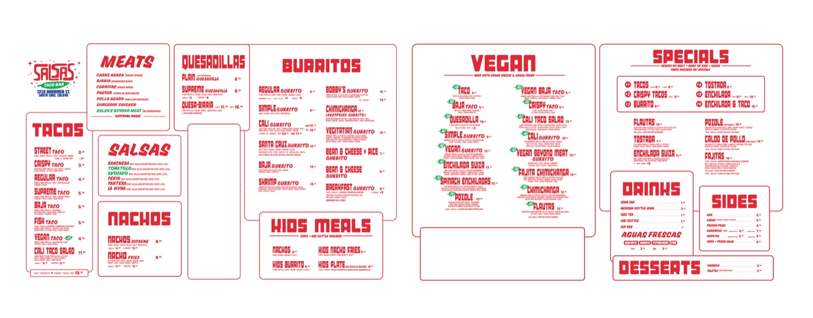 Salsa's Taco Bar menu board, stage 7.2
